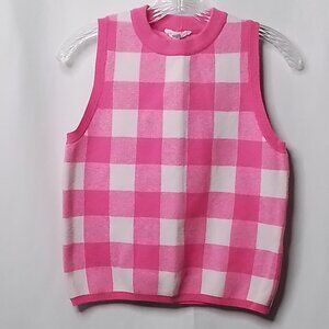 THML PINK & WHITE CREW NECK CHECKERED SWEATER VEST SIZE S